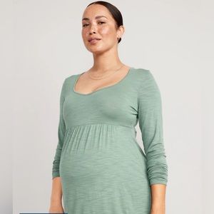 Old Navy Small Green Maternity Long-Sleeve Slub-Knit Peplum Top